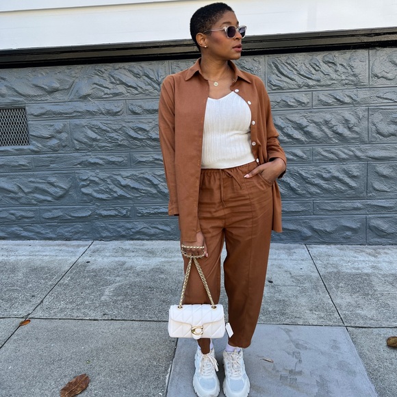 Linen Button Down Pant Set - Khaki - Picture 3 of 6